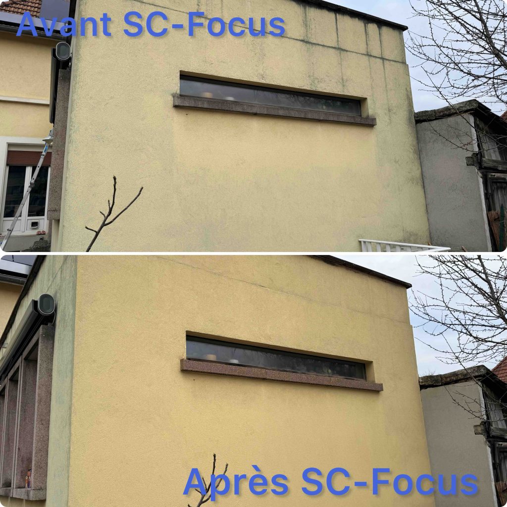 Nettoyage d&rsquo;une façade de maison par perche télescopique à Mulhouse proche de Riedisheim